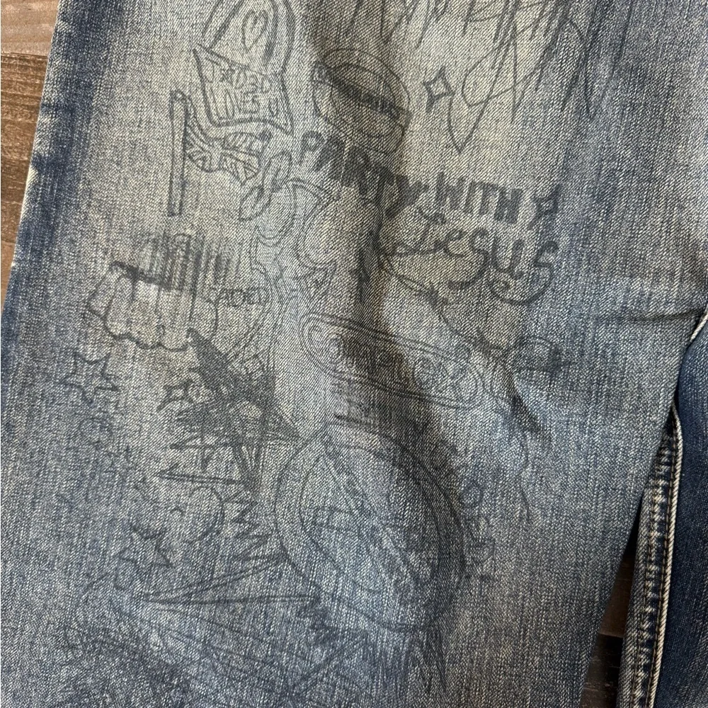 Jaded London Graffiti‎ Distressed Wide Leg Jeans Size 30 | Y2K Skater Streetwear